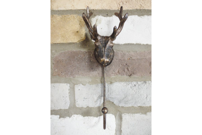 Antique Stag Head Single Wall Hook - Rustic Deer Antler Design