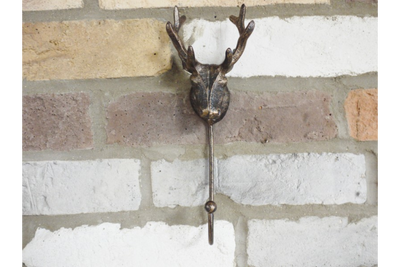 Antique Stag Head Single Wall Hook - Rustic Deer Antler Design
