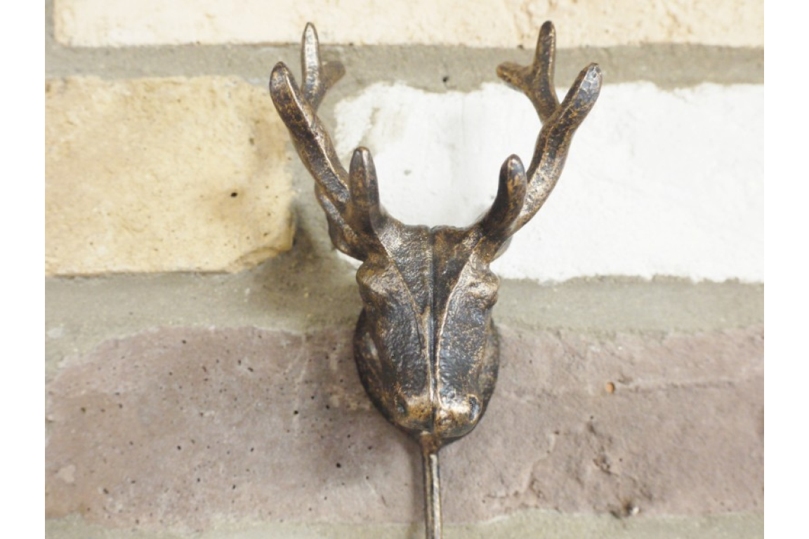 Antique Stag Head Single Wall Hook - Rustic Deer Antler Design