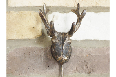 Antique Stag Head Single Wall Hook - Rustic Deer Antler Design