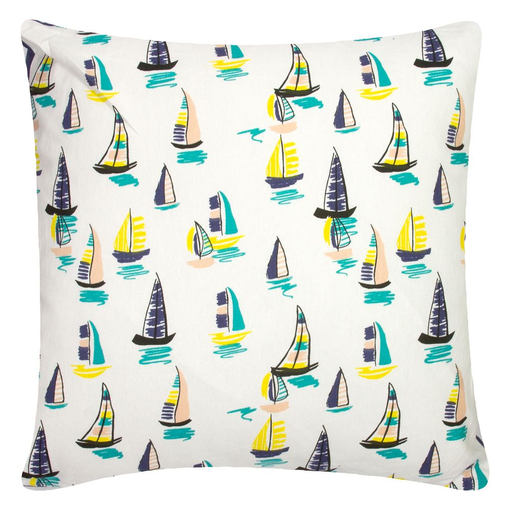 Sailing Boats Cushion – Nautical White Pillow with Colourful Yachts