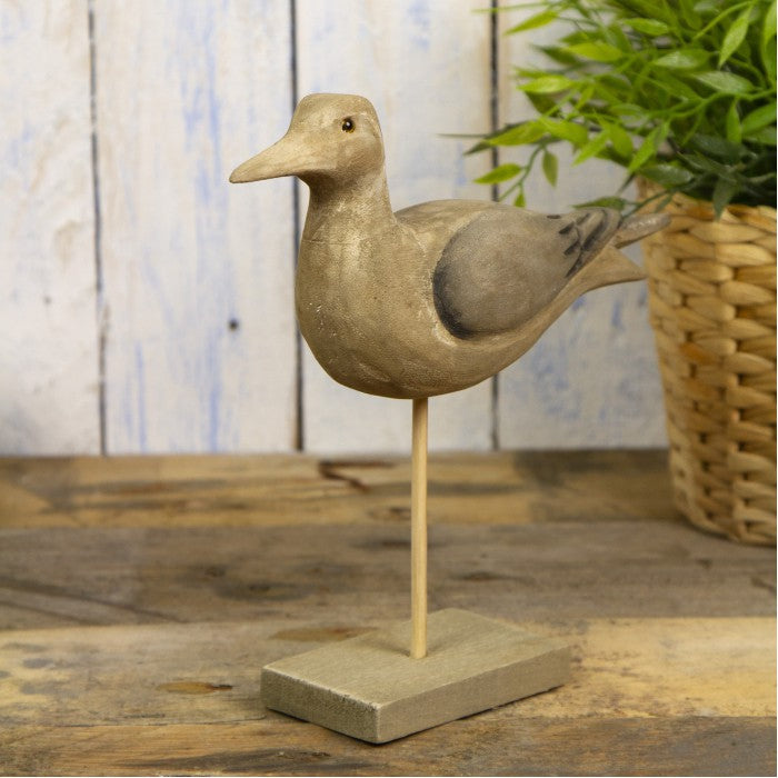 Rustic Wooden Seabird Ornament on Stand – Nautical Coastal Home Decor