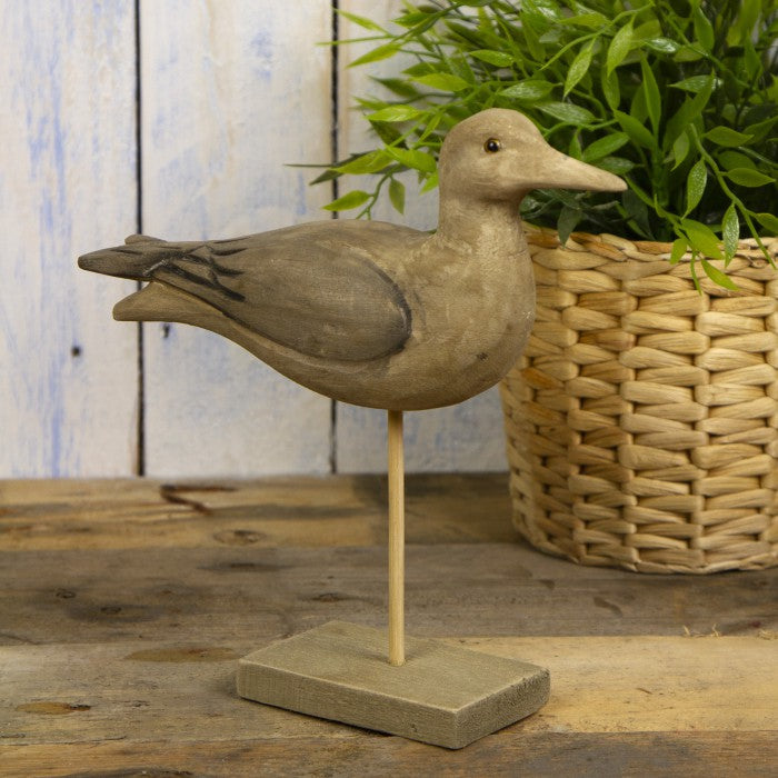 Rustic Wooden Seabird Ornament on Stand – Nautical Coastal Home Decor