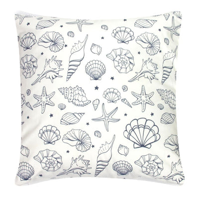 Seashell & Starfish Cushion – Nautical White Pillow with Marine Motif