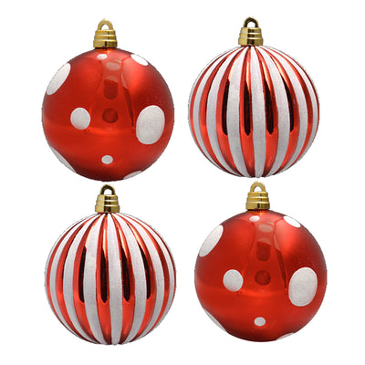 Large Red and White Glitter Bauble – Dotted & Striped Designs