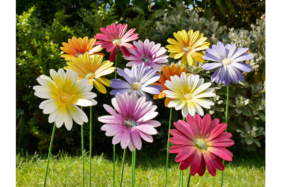 Set of 6 Metal Flower Garden Stakes – Colourful Garden Decorations