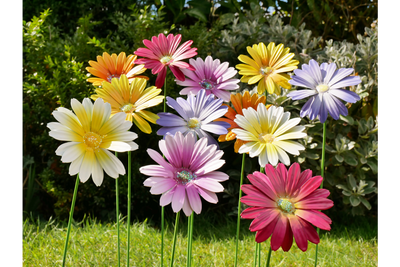 Set of 6 Metal Flower Garden Stakes – Colourful Garden Decorations