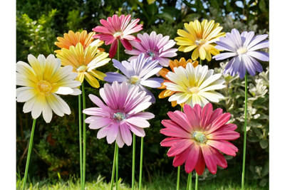 Set of 6 Metal Flower Garden Stakes – Colourful Garden Decorations