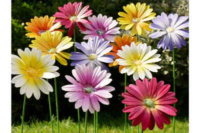 Set of 6 Metal Flower Garden Stakes – Colourful Garden Decorations