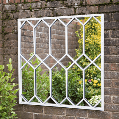 White Square Metal Mirror with Vintage Distressed Finish