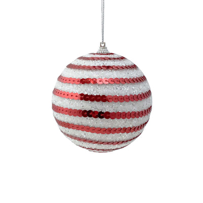 Set of 3 Red and White Sparkling Sequin Baubles – Festive Christmas Ornaments