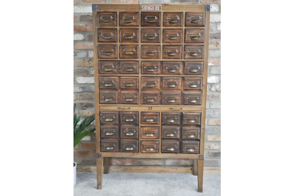 Industrial Style Wooden Multi Drawer Cabinet – Dark Storage Unit with Label Holders