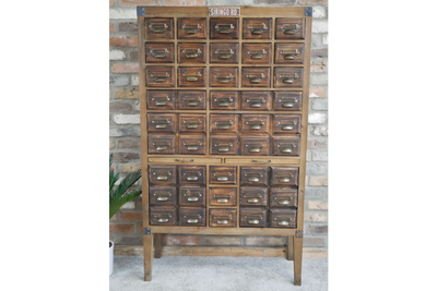 Industrial Style Wooden Multi Drawer Cabinet – Dark Storage Unit with Label Holders