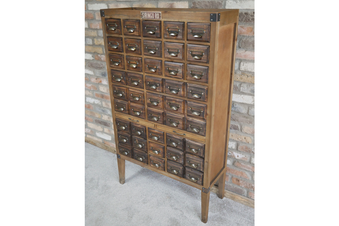 Industrial Style Wooden Multi Drawer Cabinet – Dark Storage Unit with Label Holders