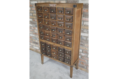 Industrial Style Wooden Multi Drawer Cabinet – Dark Storage Unit with Label Holders