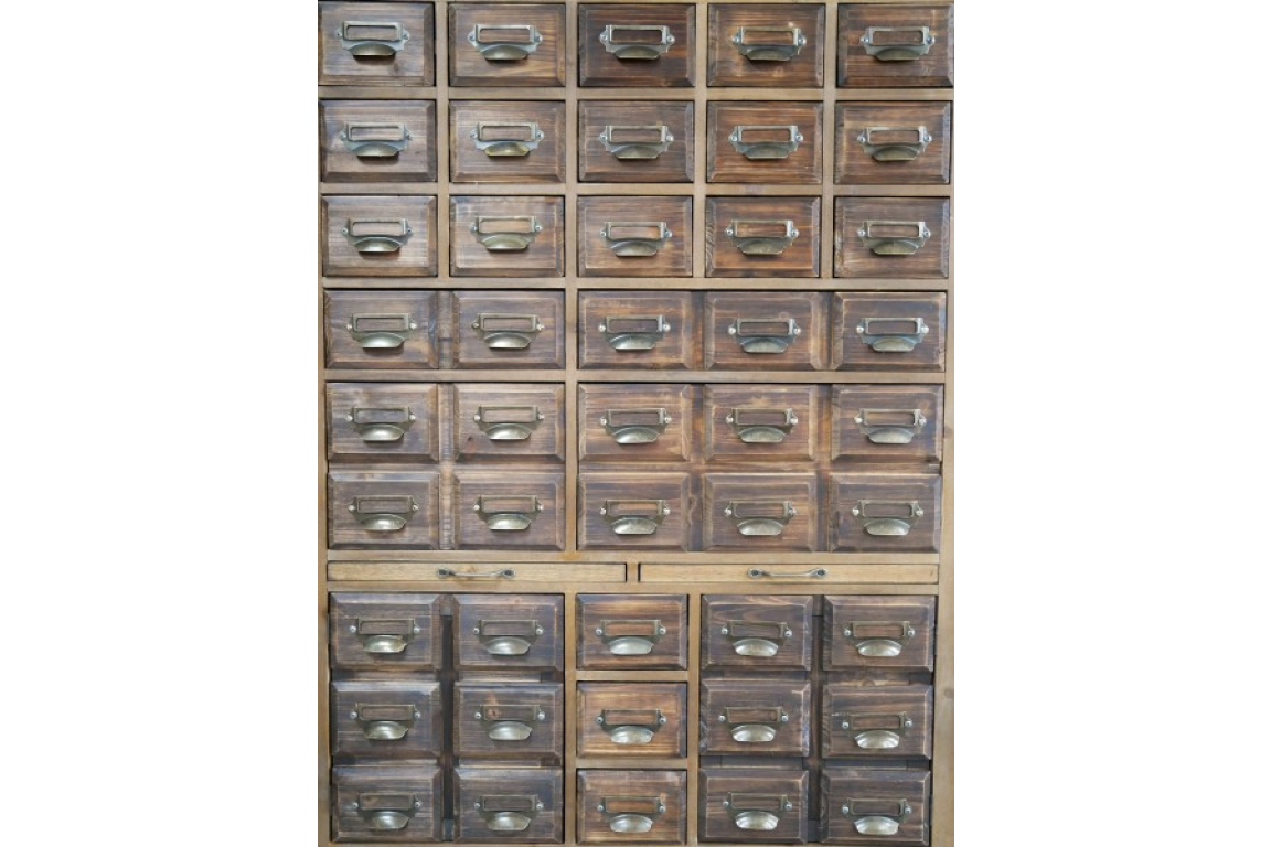 Industrial Style Wooden Multi Drawer Cabinet – Dark Storage Unit with Label Holders