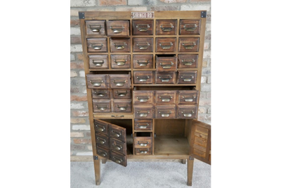 Industrial Style Wooden Multi Drawer Cabinet – Dark Storage Unit with Label Holders