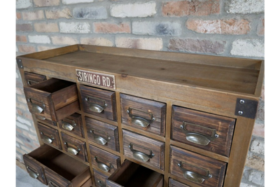 Industrial Style Wooden Multi Drawer Cabinet – Dark Storage Unit with Label Holders