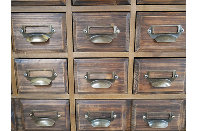 Industrial Style Wooden Multi Drawer Cabinet – Dark Storage Unit with Label Holders