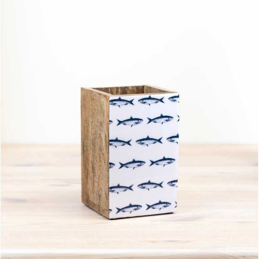 Coastal Wooden Storage Box with Fish Design – Nautical Trinket Storage