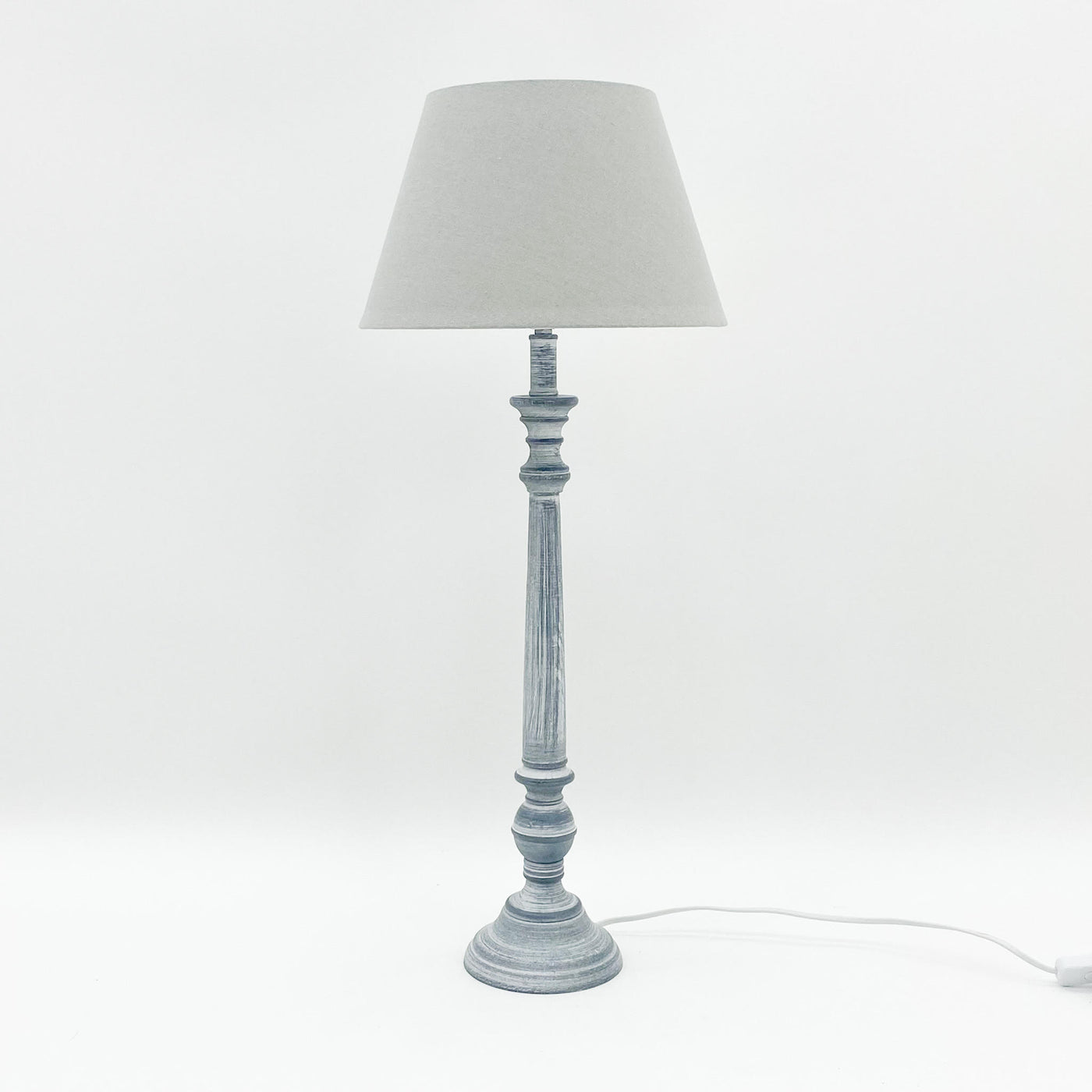 Tall Grey Wooden Table Lamp with Shade