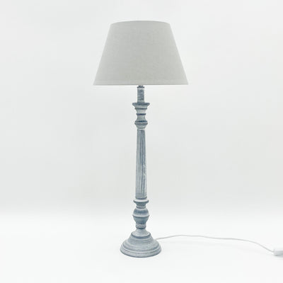 Tall Grey Wooden Table Lamp with Shade