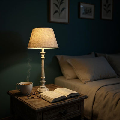 Tall Grey Wooden Table Lamp with Shade