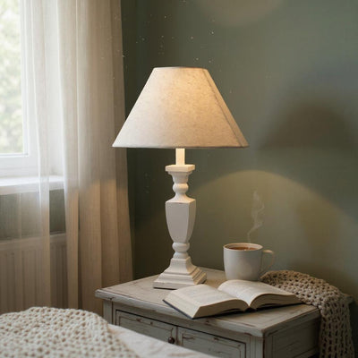 White Wooden Table Lamp with Shade