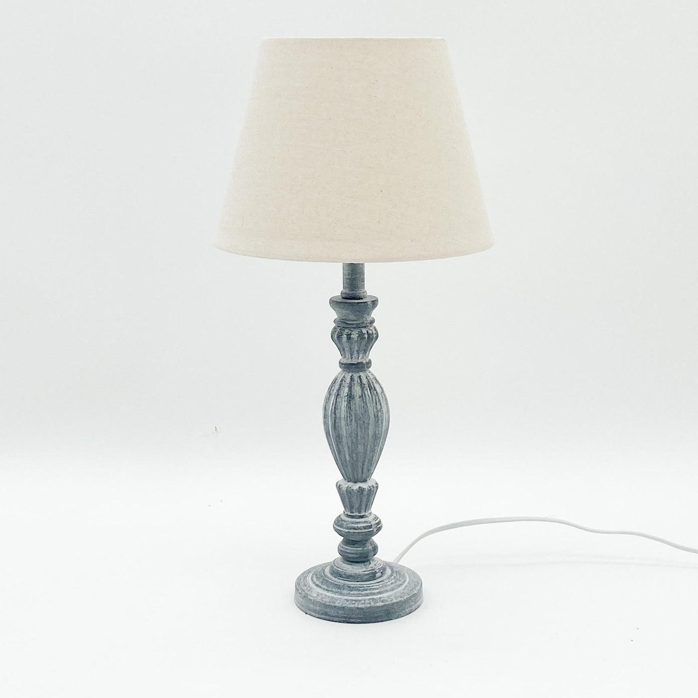 Rustic Wooden Table Lamp with Fabric Shade – Vintage Style Lighting