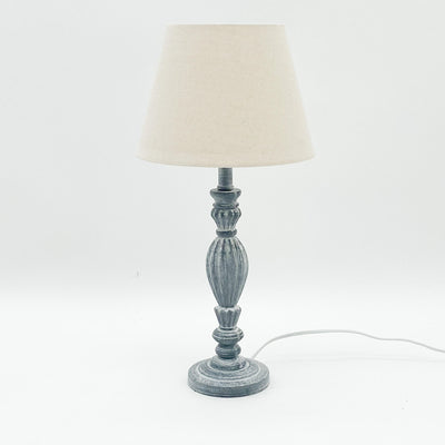 Rustic Wooden Table Lamp with Fabric Shade – Vintage Style Lighting