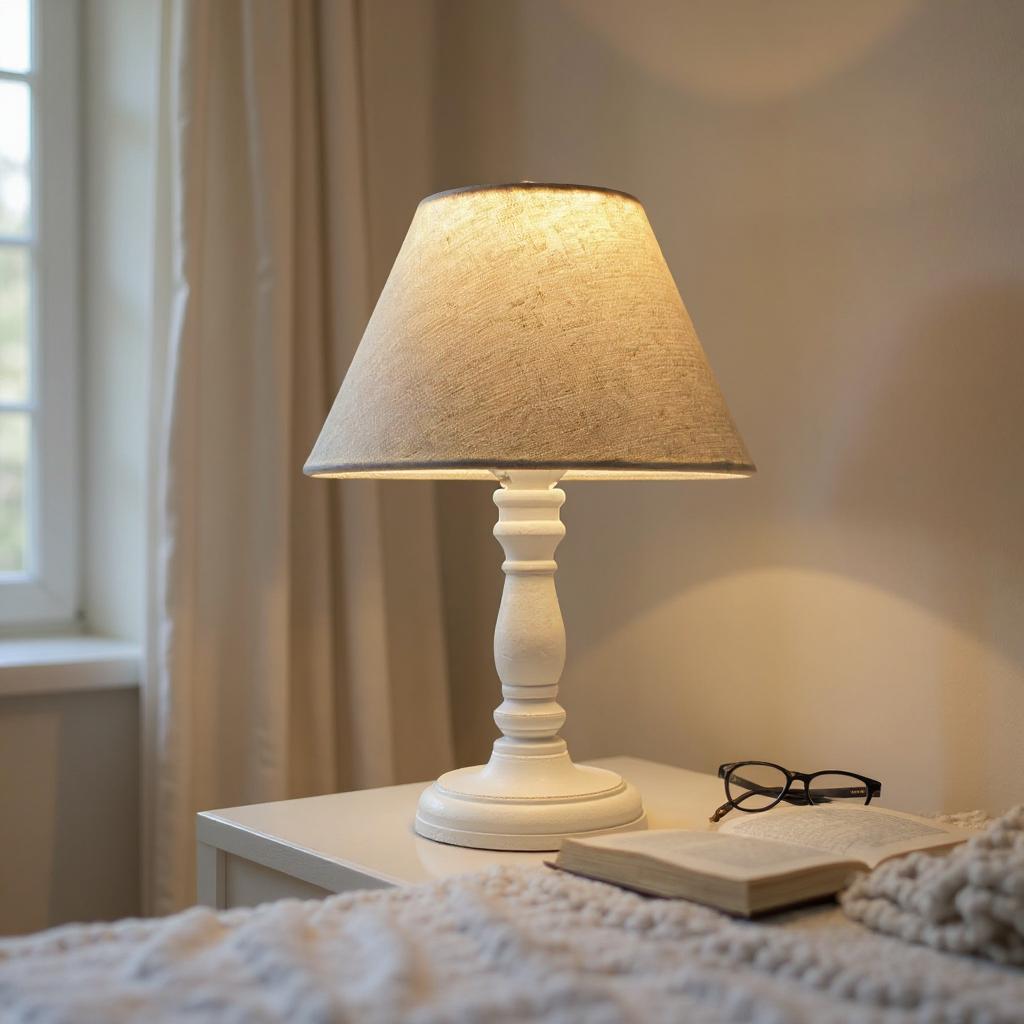 Small White Wooden Table Lamp with Shade