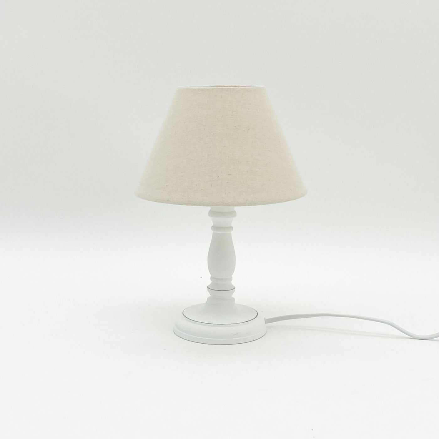 Small White Wooden Table Lamp with Shade