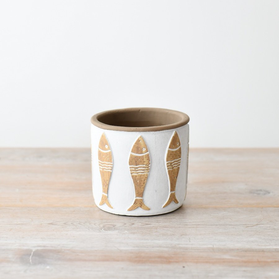 Coastal Ceramic Fish Planter Pot – Nautical Stoneware Plant Holder