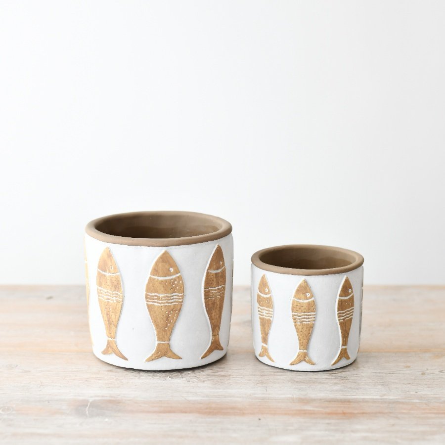 Coastal Ceramic Fish Planter Pot – Nautical Stoneware Plant Holder