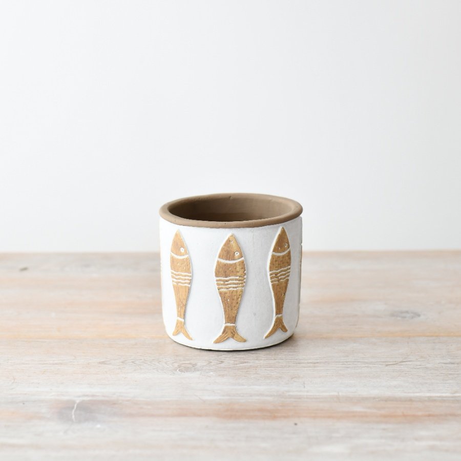 Coastal Ceramic Fish Planter Pot – Nautical Stoneware Plant Holder