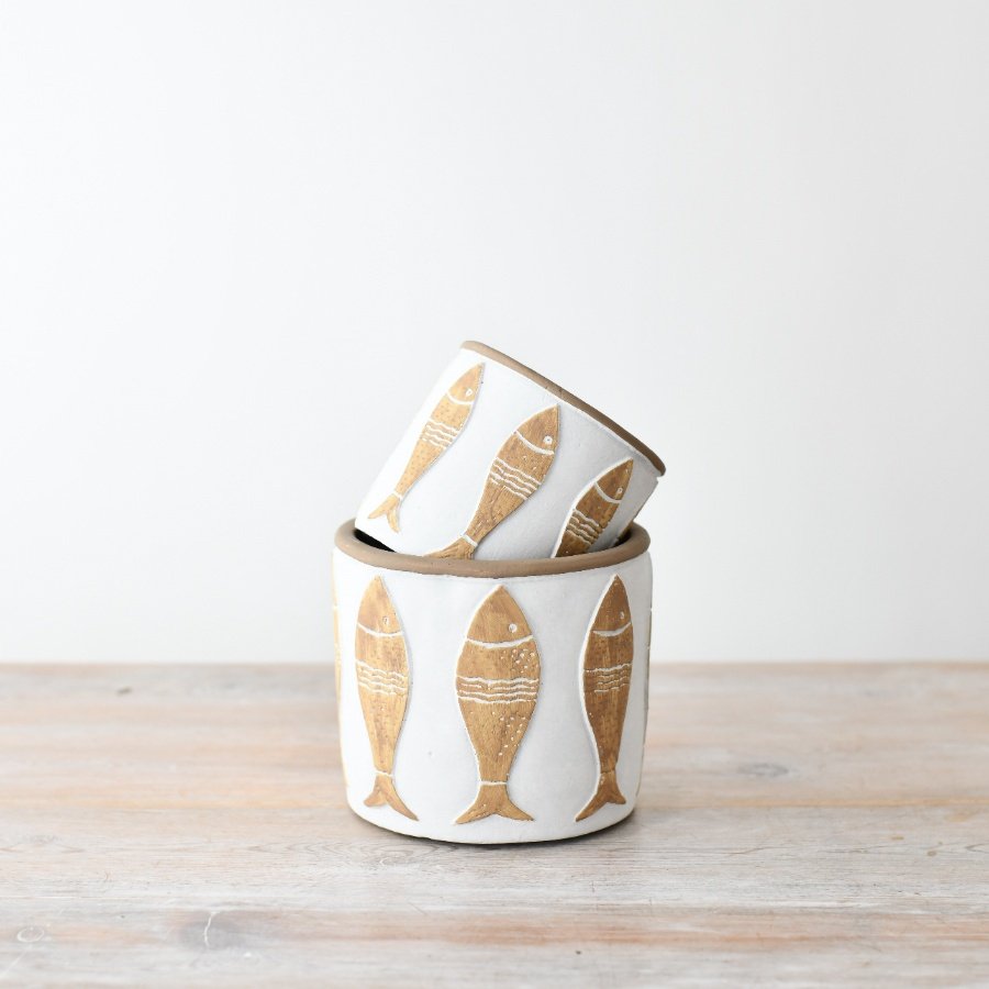 Coastal Ceramic Fish Planter Pot – Nautical Stoneware Plant Holder