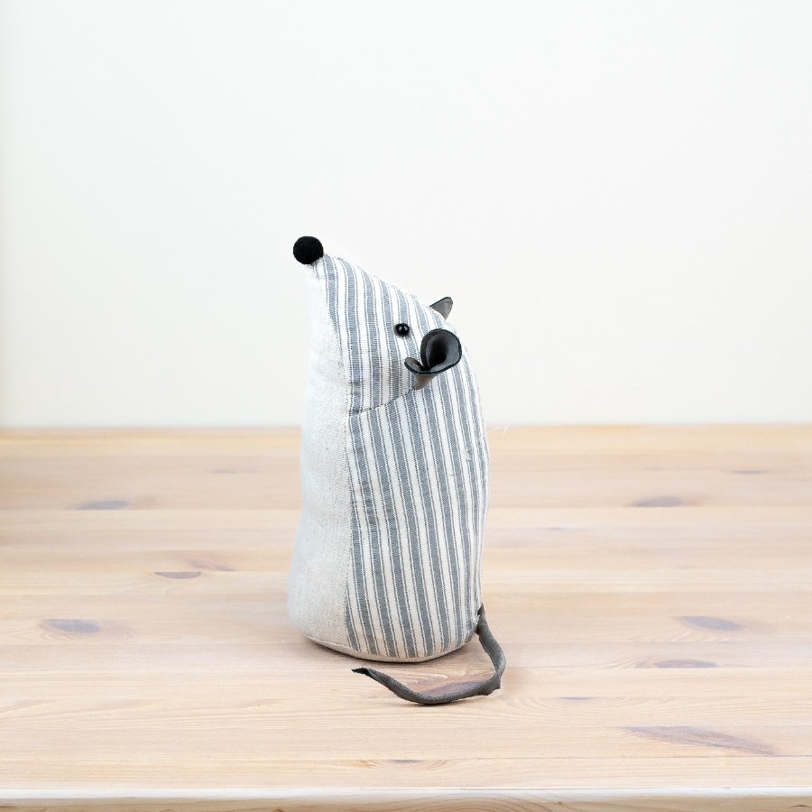 Striped Fabric Mouse Doorstop – Grey Decorative Door Stop