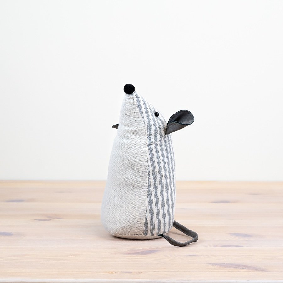 Striped Fabric Mouse Doorstop – Grey Decorative Door Stop