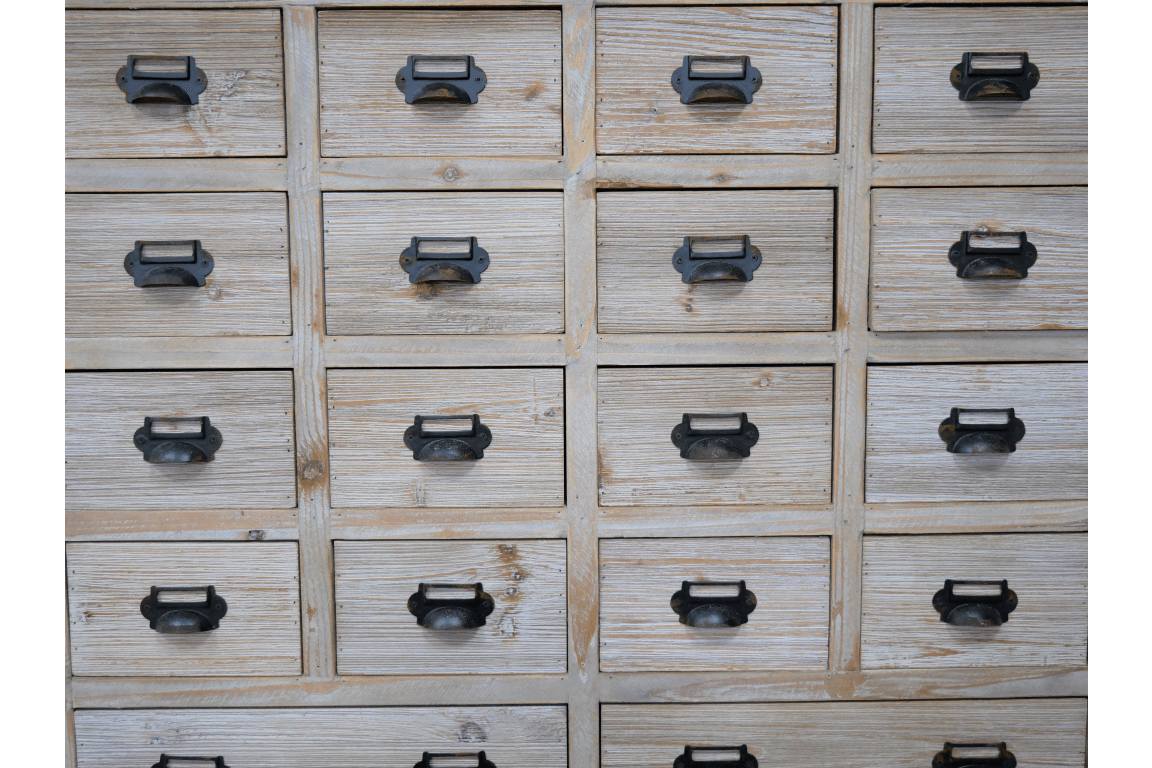 Rustic Wooden Apothecary Cabinet with 18 Drawers