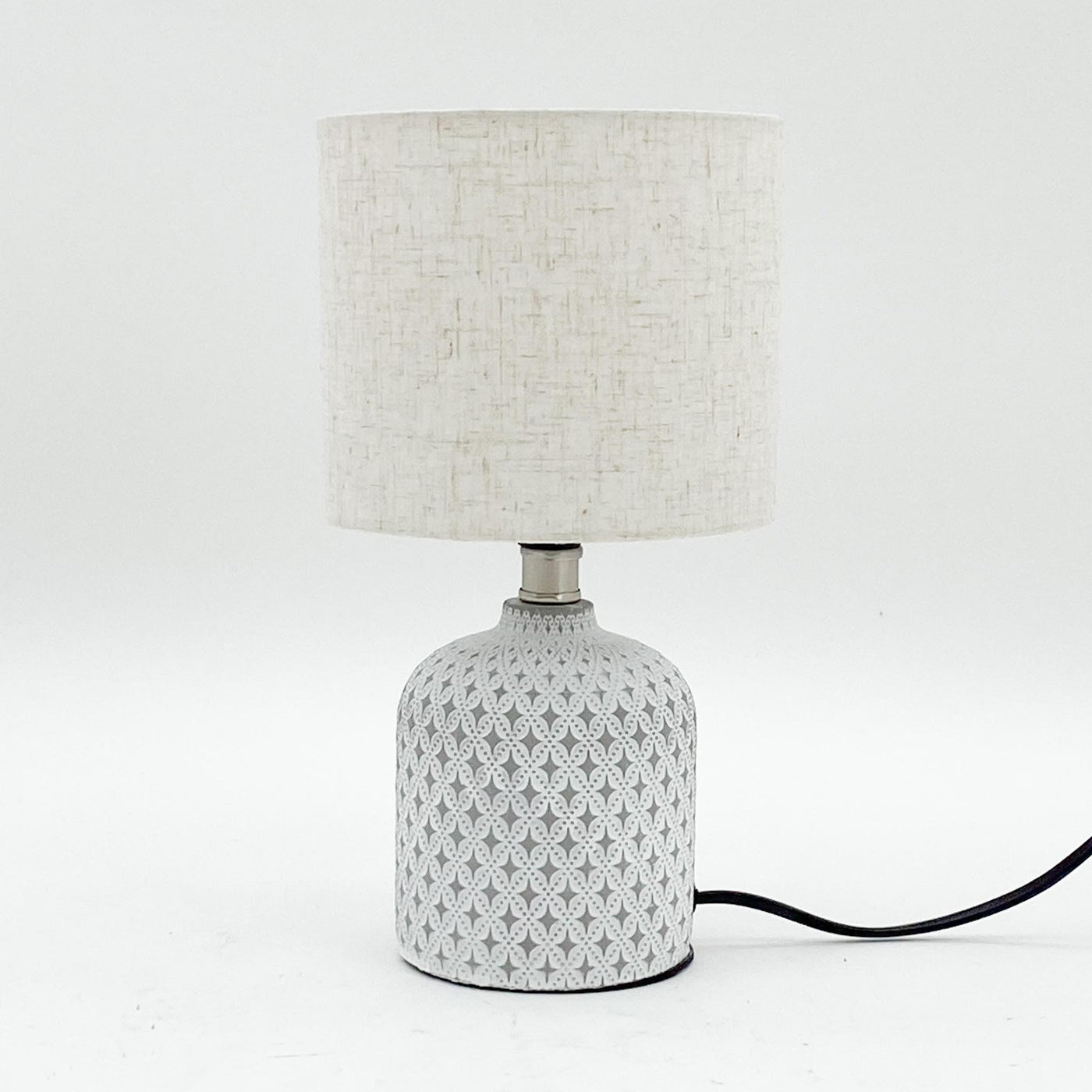 Grey Ceramic Table Lamp with Drum Shade