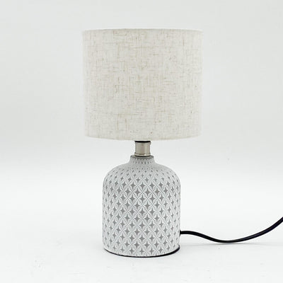Grey Ceramic Table Lamp with Drum Shade