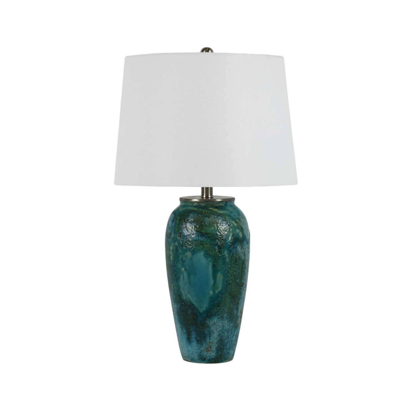 Blue and Green Ceramic Table Lamp with White Shade