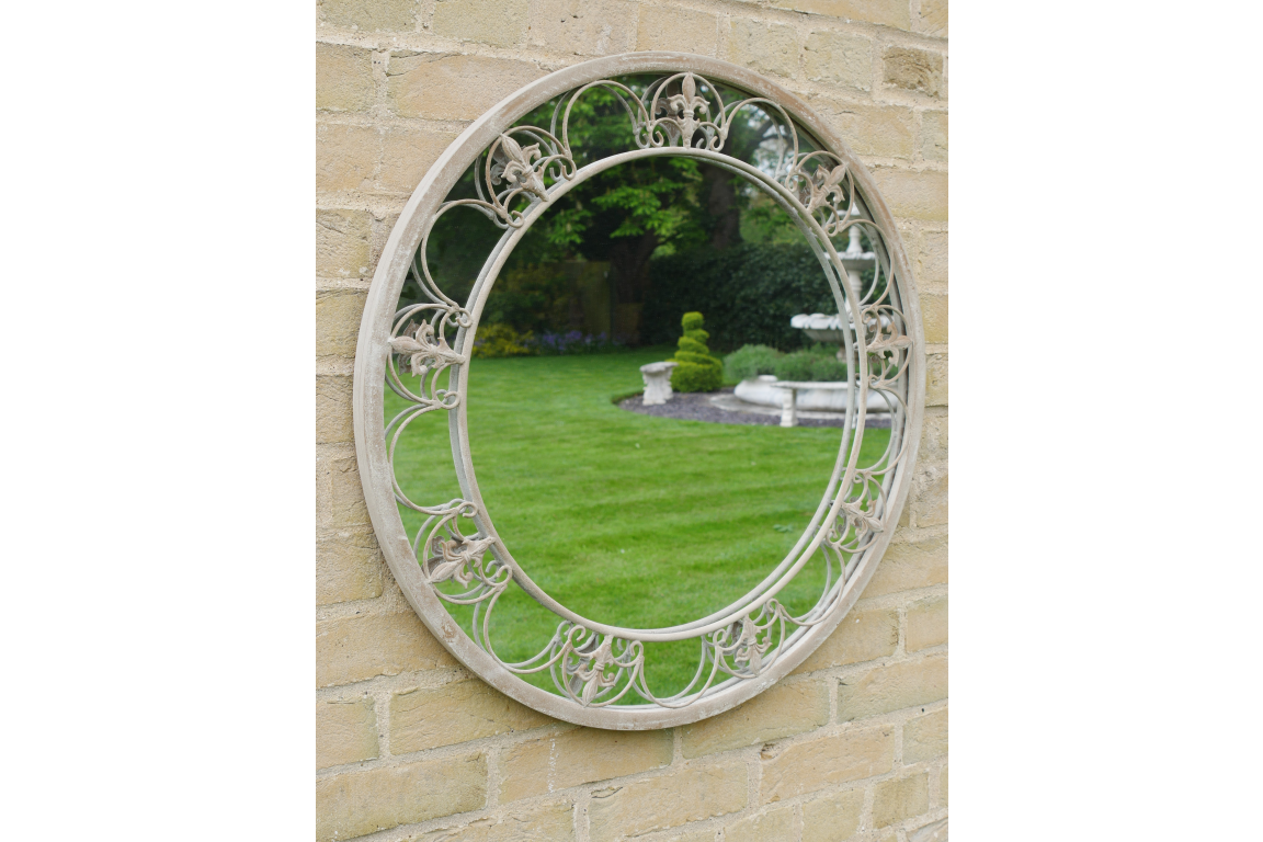 Vintage Style Round Garden Mirror with Ornate Metal Frame – Outdoor Wall Decor