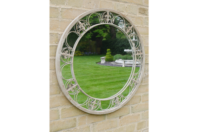 Vintage Style Round Garden Mirror with Ornate Metal Frame – Outdoor Wall Decor