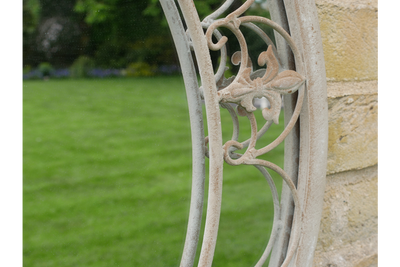 Vintage Style Round Garden Mirror with Ornate Metal Frame – Outdoor Wall Decor