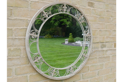 Vintage Style Round Garden Mirror with Ornate Metal Frame – Outdoor Wall Decor
