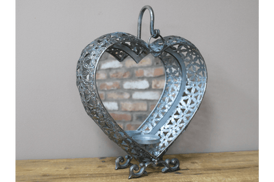 Vintage Style Heart Shaped Mirror with Candle Holder