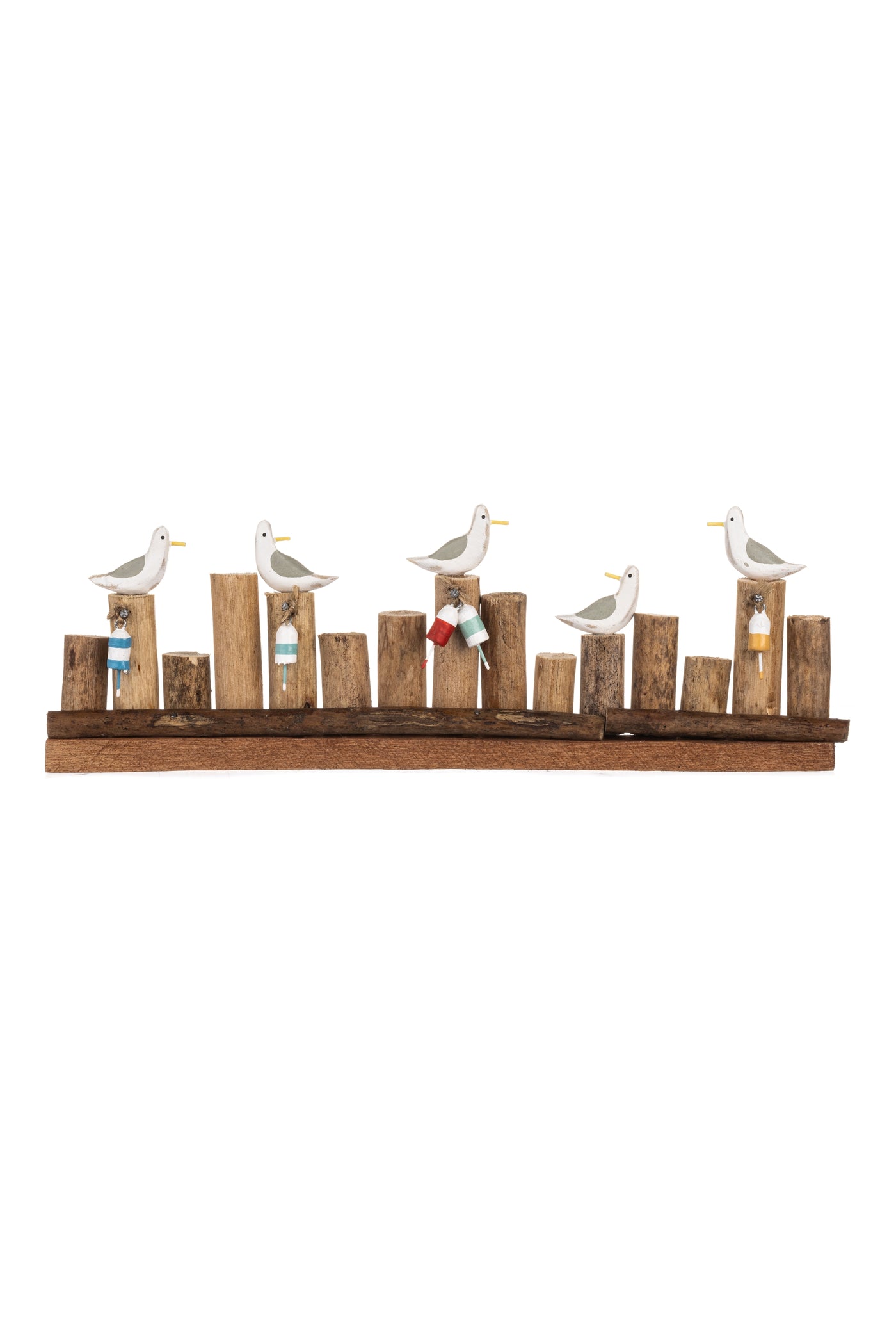Seagulls on Groyne with Buoys – Nautical Wooden Shelf Sitter