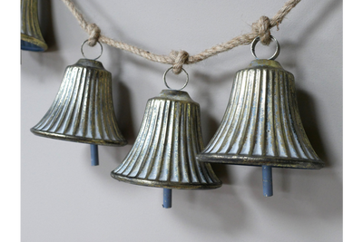 Vintage Christmas Bell Garland - 5 Metal Bells on Jute Rope