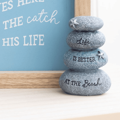Cute Nautical Pebble Stack with Sentiment and Starfish Detail